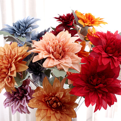 3头大丽菊仿真花艺 婚礼堂装饰摆设舞台背景布置道具婚庆绢花假花|ms