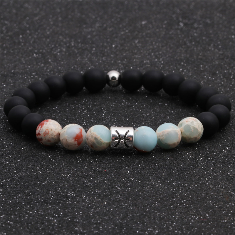 Twelve Constellation Couple Bracelets Natural Shoushan Beaded Black Frosted Bracelet Diy Men And Women display picture 12