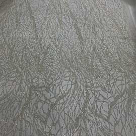 全涤洒高闪银金粉珠子网纱布走秀时装童装藤枝花型婚纱晚礼服面料