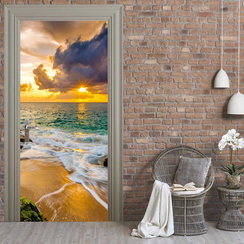 Creative 3D door stickers refurbished self-adhesive stickers decorative bedroom living room wall stickers door stickers sunset sea cross-border supply Creative 3D door stickers refurbished self-adhesive stickers decorative bedroom living room wall stickers door stickers sunset sea cross-border supply