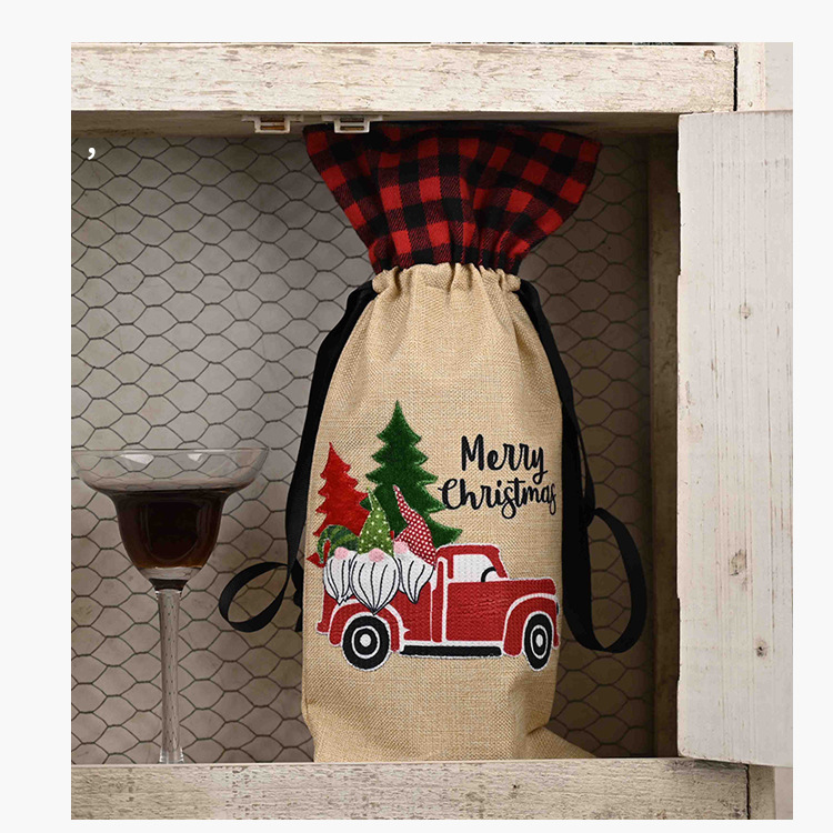 Weihnachten Haobei neue Weihnachtsdekoration liefert Wald ältere Auto Weinflaschenhülle Leinen Plaid Weinflaschentasche Weinhülle_voghion.com
