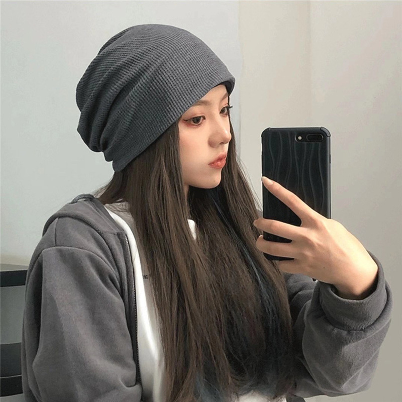 Women's Pleated Skullies And Beanies Solid Colour Versatile Style_voghion.com