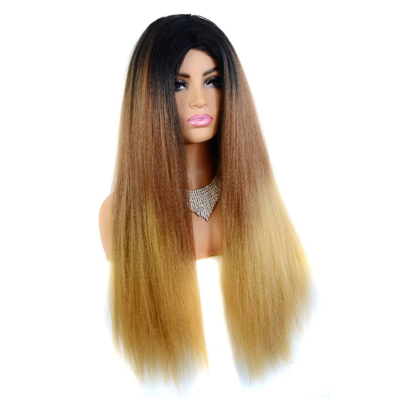 Foreign trade fluffy wig headgear Yaki explosive head long curly hair wig headgear middle part wig long hair headgear