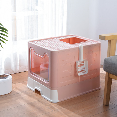 Pet shop wholesale cat litter box closed drawer type folding cat litter box large anti-splash top-in cat toilet
