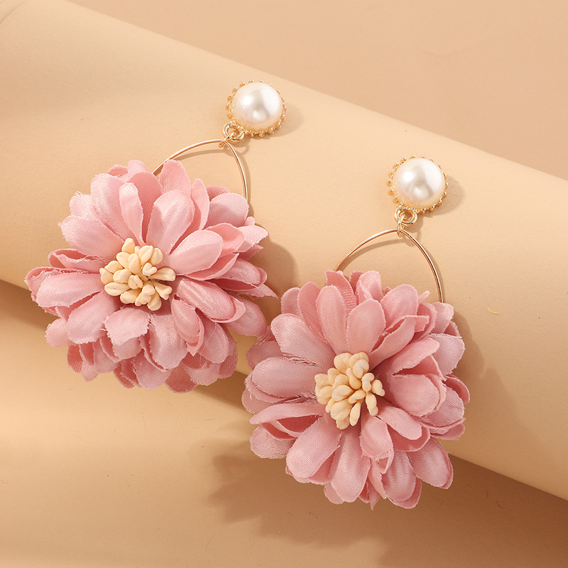 New fashion fabric flower earrings wild chrysanthemum earrings pearl