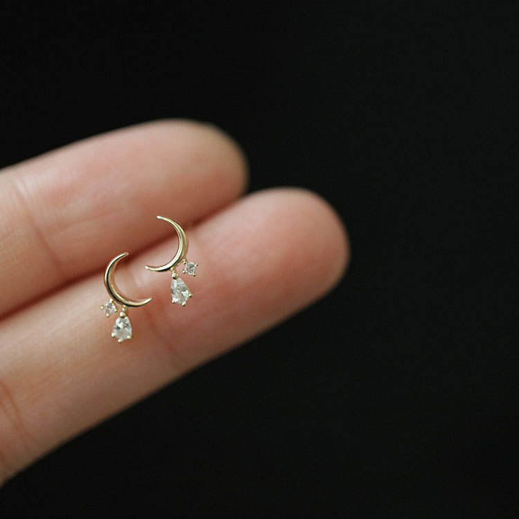 1 Paire Style Simple Lune Incruster Argent Sterling Gemme Boucles D'oreilles display picture 3