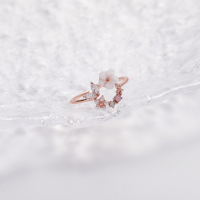 Korea fashion diamond crystal zircon flower ring micro inlaid sweet wild love flower ring wholesale nihaojewelrypicture5