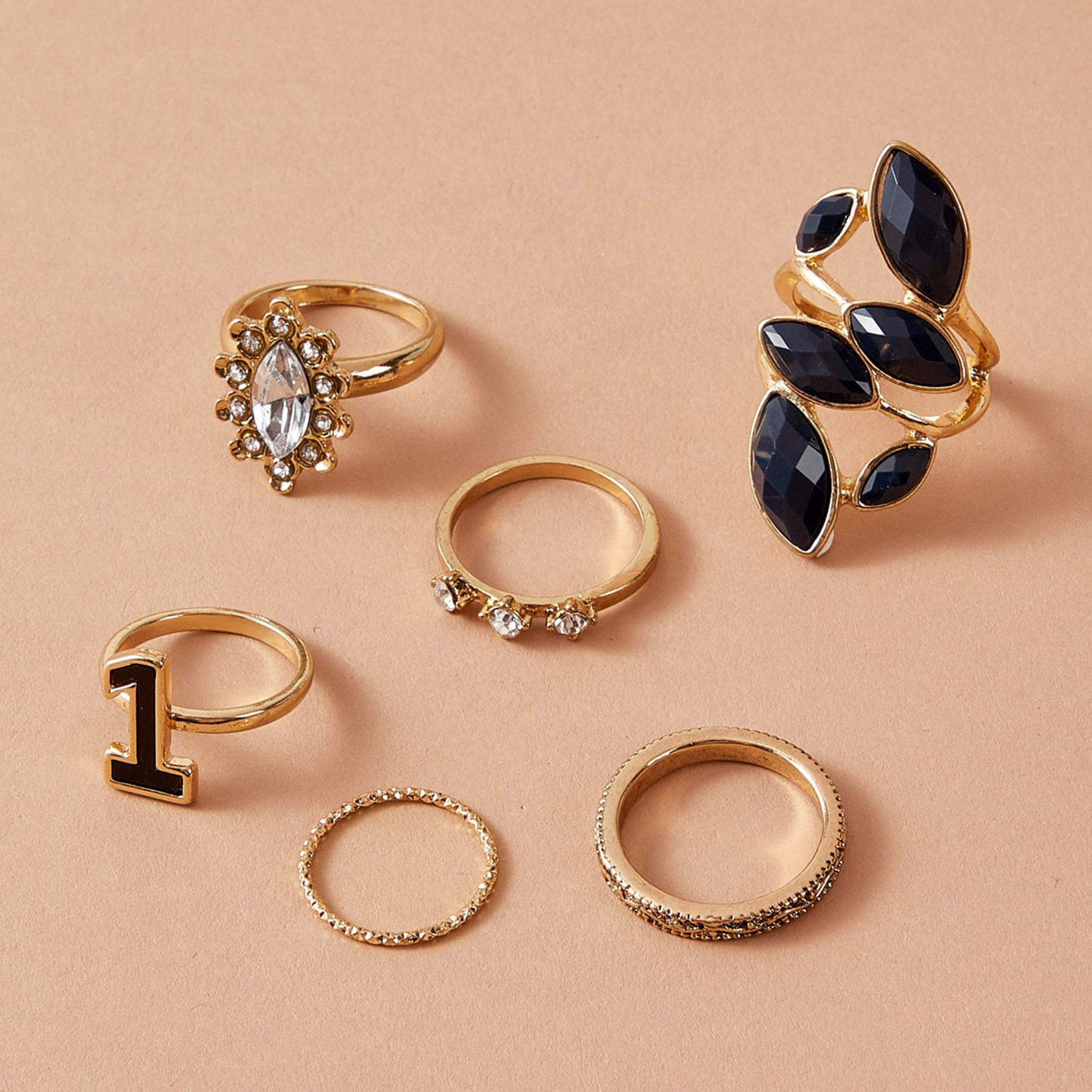 أزياء شعبية زهرة الحب V على شكل خاتم الماس متعددة قطعة الجملة Nihaojewelry display picture 4