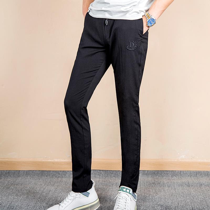 春夏季新品男式棉麻裤子松紧腰中年时尚简约潮流宽松弹力休闲裤