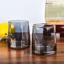 北欧创意无铅玻璃威士忌酒杯耐热家用七彩金边玻璃杯子烈酒杯酒具