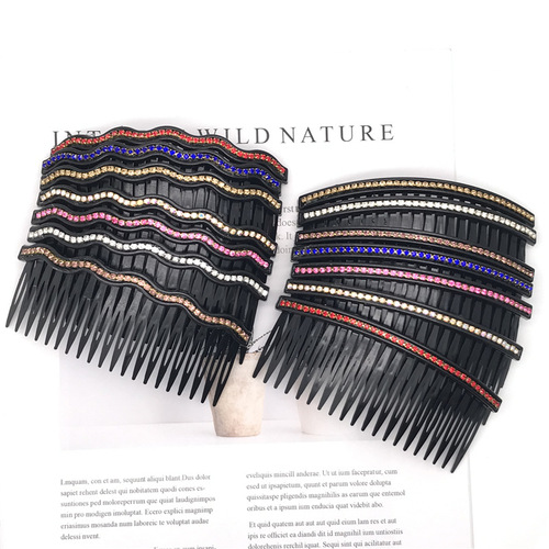 Plastic 11 cm large single row diamond-encrusted straight wavy hair comb insert comb two yuan shop one yuan a piece of hair accessories