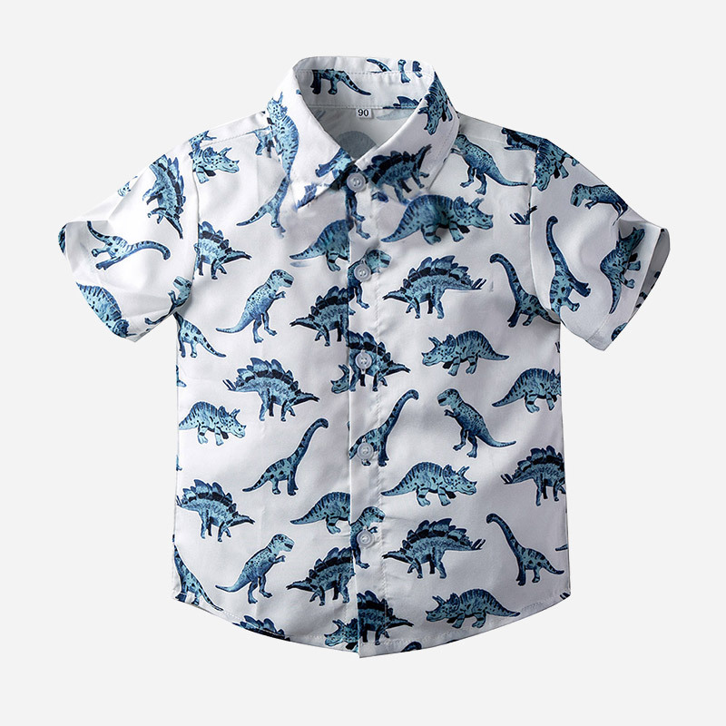 Camisa de verano para niños 2020 nuevo estilo coreano para niños transfronterizo de manga corta Caballero pajarita dibujos animados dinosaurio camisa casual