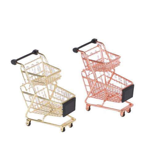 Creative metal mini shopping cart craft display handcart toy manufacturer supermarket trolley desk storage