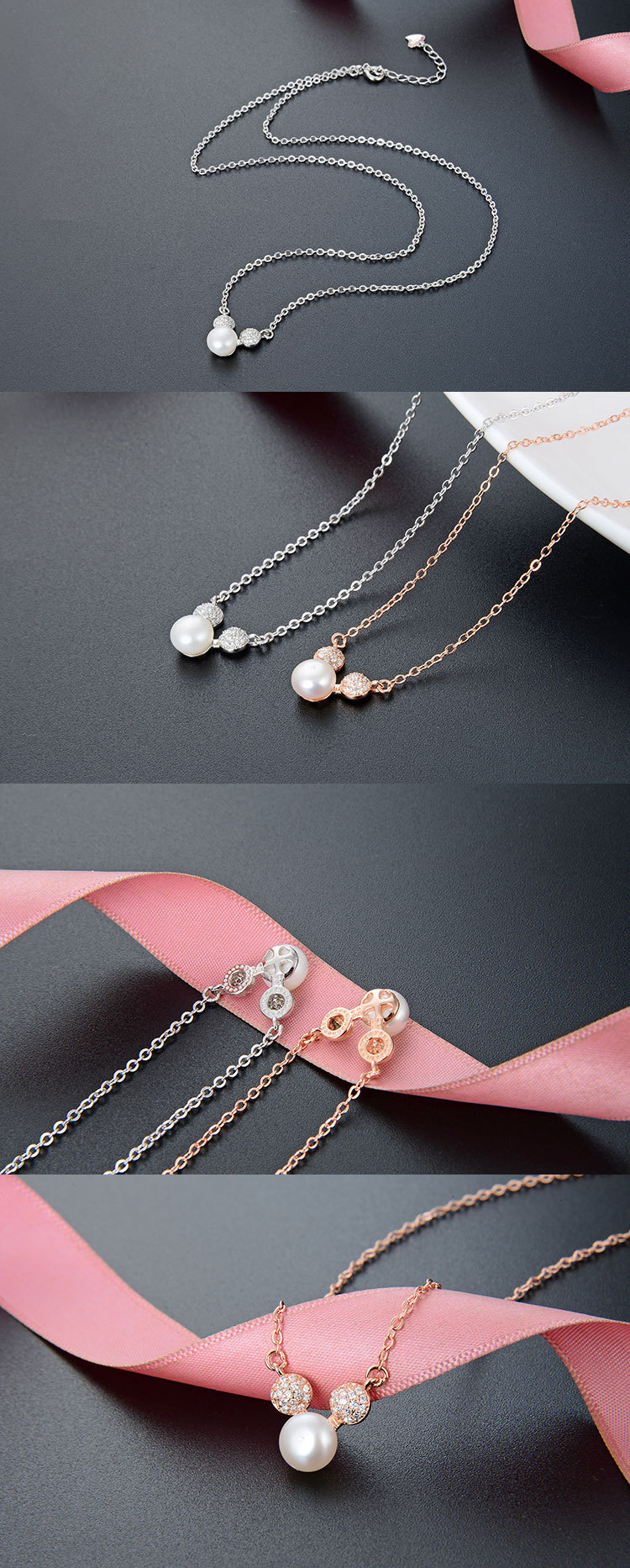 Rose Gold Maus Perle S925 Silber Halskette Koreanische Kreative Eingelegte Strass Halskette Großhandel display picture 1