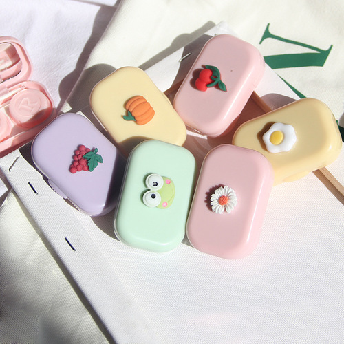New Korean version matte contact lens box ins cartoon mini contact lens companion box portable care box