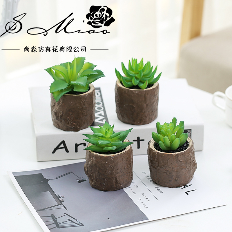 木头水泥盆仿真多肉植物盆栽厂家直销仿真花盆景义乌仿真植物跨境