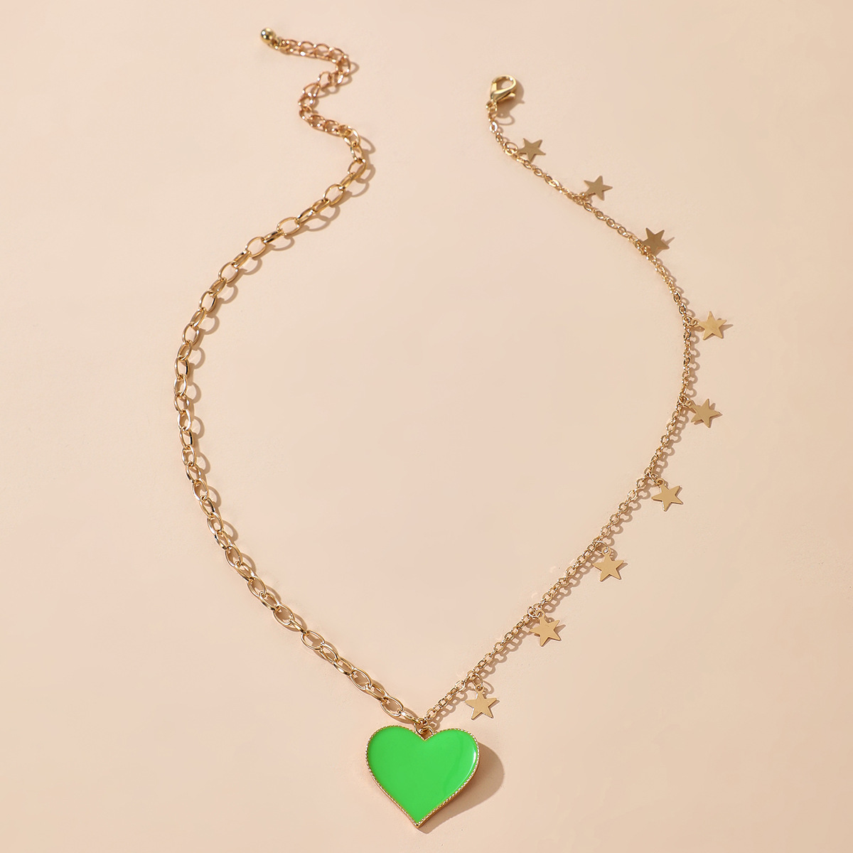 Korean Green Dripping Oil Love Necklace Simple Five-pointed Star Snake Bone Chain Necklace Wholesale display picture 6