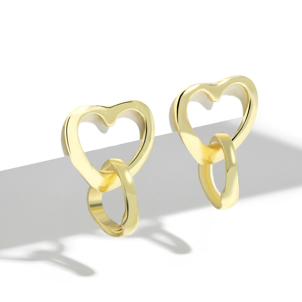 925 Silver Needle Gold-plated Simple Heart-shaped Pendant Earrings display picture 7