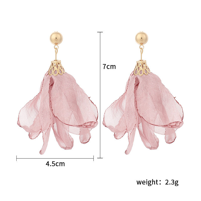 Summer New Fabric Hand-woven Flower Earrings Polyester Mesh Petal Earrings Wholesale Nihaojewelry display picture 1