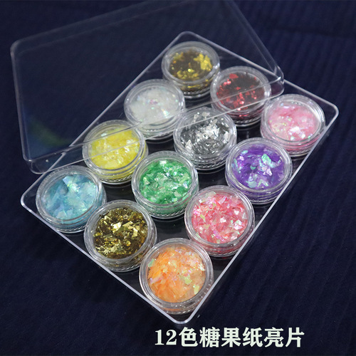 Mixed glitter sequins gold and silver copper foil tweezers scoop tool kit DIY crystal glue color filling decoration