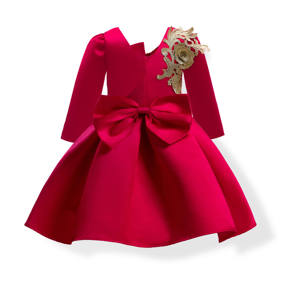 女童连衣裙大蝴蝶结童裙红色公主裙外搭绣花长袖短款小外套套装裙|ms