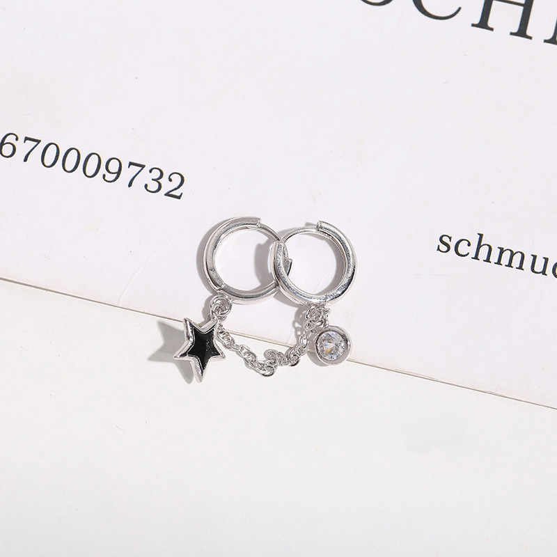 925 plata esterlina doble oreja piercing de una pieza personalizada oreja hebilla anillo coreano simple estrella pendientes femeninos
