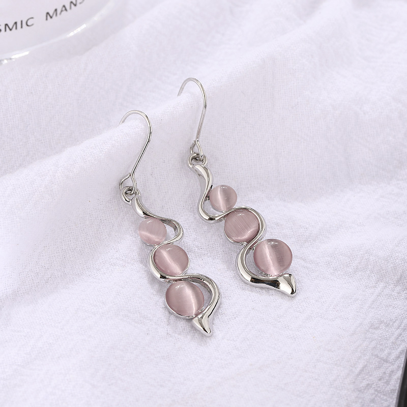 1 Pair Simple Style Water Droplets Metal Inlay Opal Women's Drop Earrings display picture 4