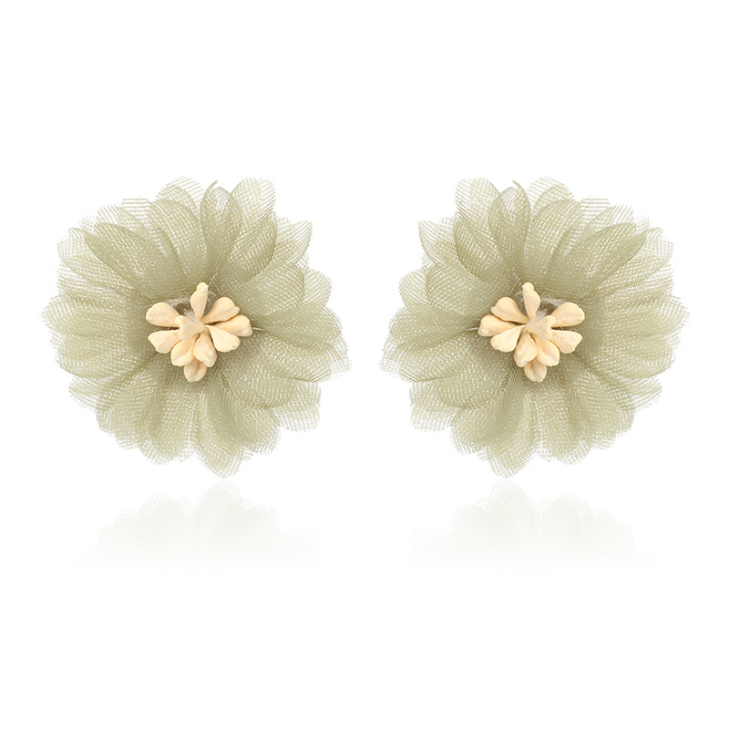 3g Weight Earrings Classification Housewarming, Anniversary, Business, Wedding, Travel, Birthday, Festival Occasion Chiffon Material Flower Pattern Women'S Gender Simple Style Style Purple, Green Color Korea Three-dimensional Mesh Chiffon Flower Retro Port Style Purple Earrings Wholesale 13