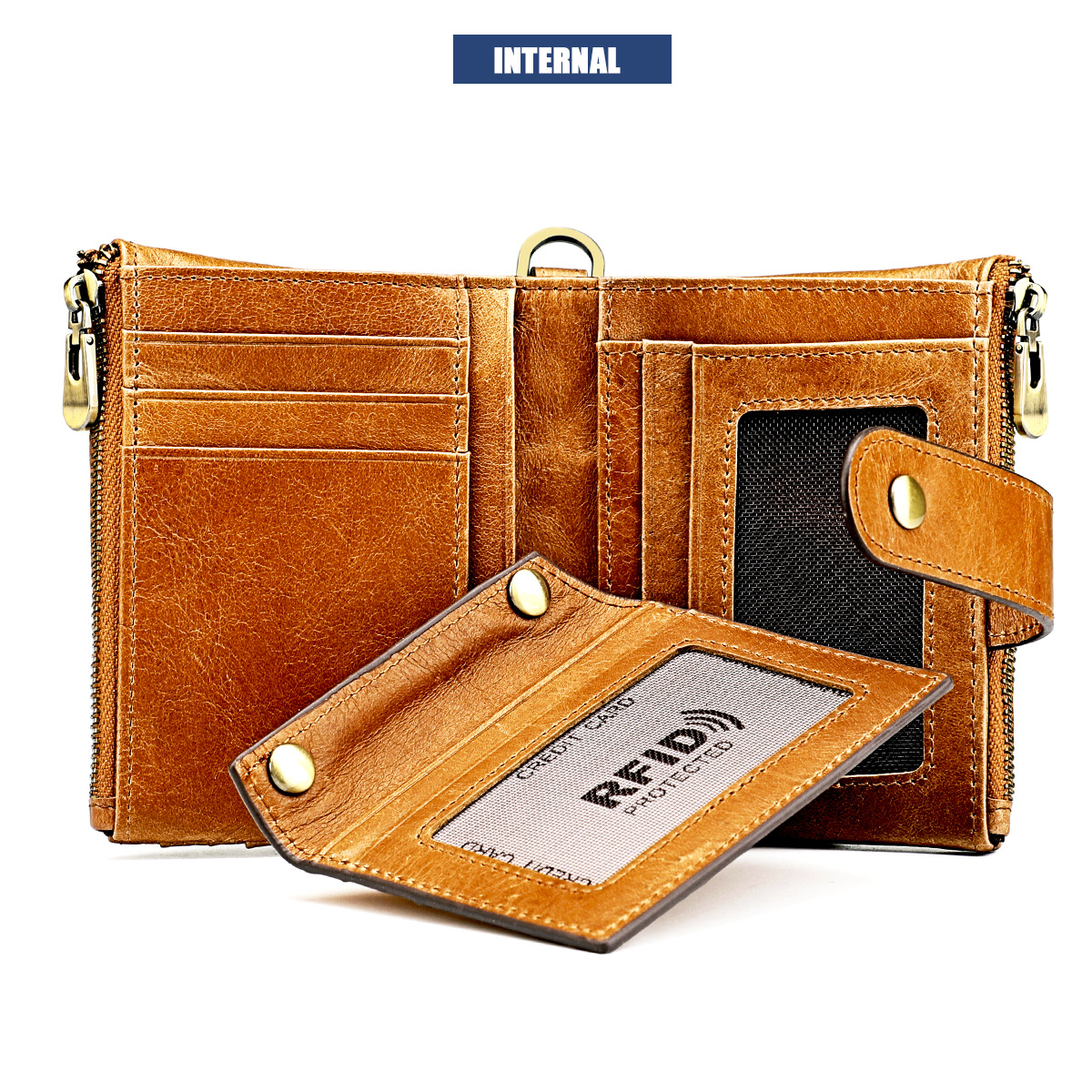 New Anti-theft Brush Wallet Multi-card Slot Leather Coin Purse Zipper Purse display picture 24