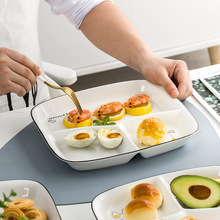 北欧创意一人食分格餐盘碟日式单人餐具陶瓷菜盘餐盘家用早餐盘