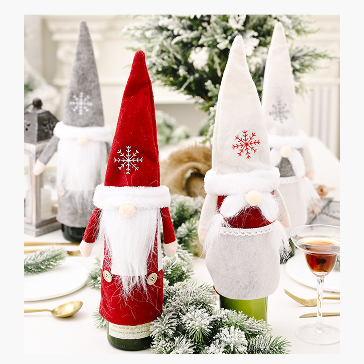 زينة Haube عيد الميلاد ، قبعة الثلج ، غطاء نبيذ الغابة ، دمية بلا وجه ، زجاجة نبيذ ، غطاء نبيذ شمبانيا display picture 11
