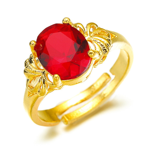 Fashionable new ring, red zircon brass gold-plated jewelry, Vietnamese sand gold jewelry, send one to your girlfriend on behalf of