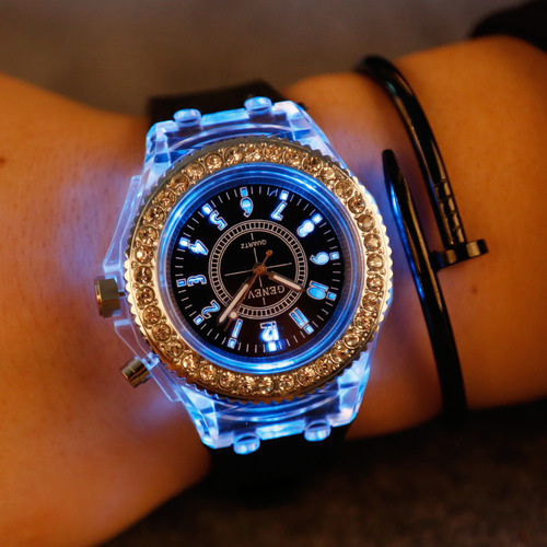 Luminous personalized rhinestone led Harajuku Korean fashion trend male and female student couple jelly quartz watch