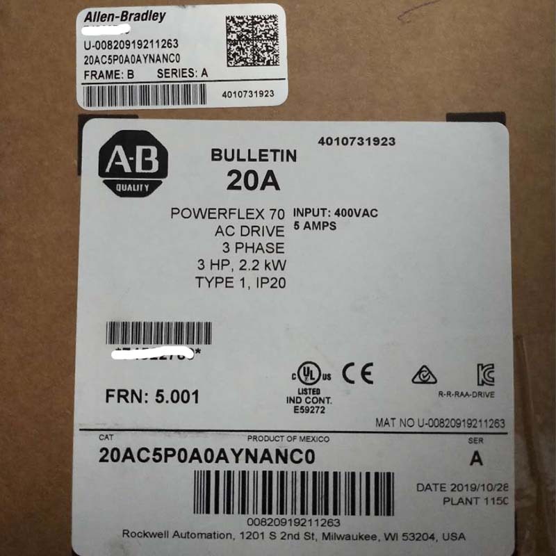 美国罗克韦尔AB变频器  20AC5P0A0AYNANC0现货原装  PF70系列