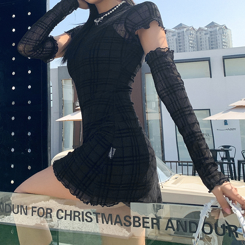 2020 Cross-Border European And American Style Autumn Winter New Women's Slim Fit High Waist Bodycon Fashion Plaid_ecoleips.com