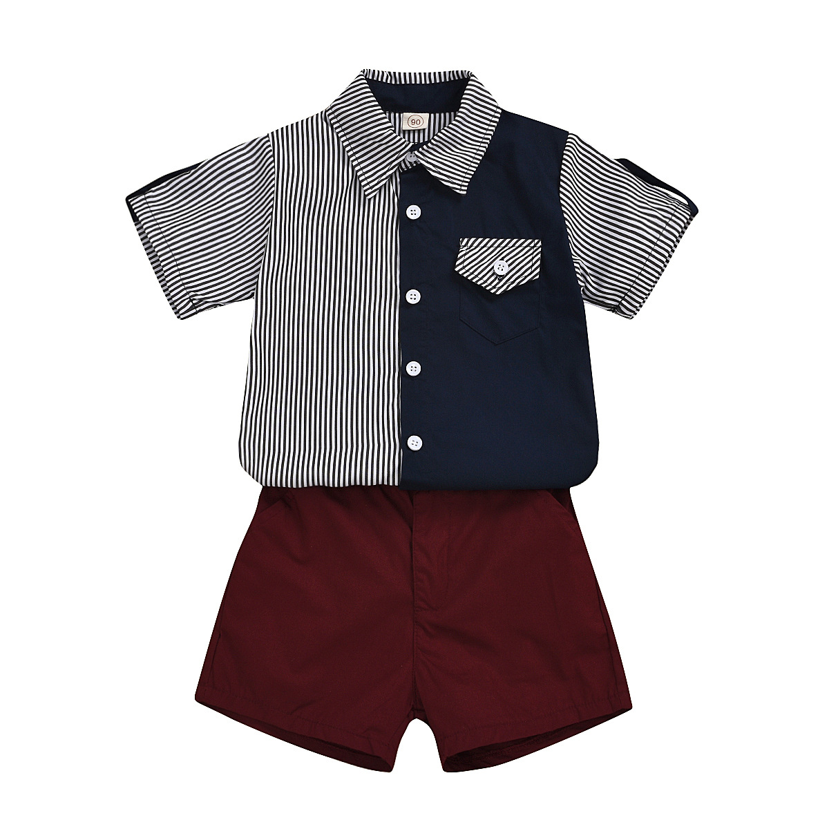Short-sleeved Single-breasted Shirt Shorts Striped Color Matching Gentleman Suit Spot Two-color Optional Wholesale Nihaojewelry display picture 8
