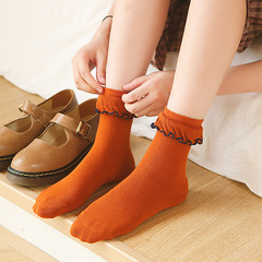 Socks for women, spring and autumn new women's socks, Japanese solid color fungus lace socks, princess style mid-calf socks wholesale