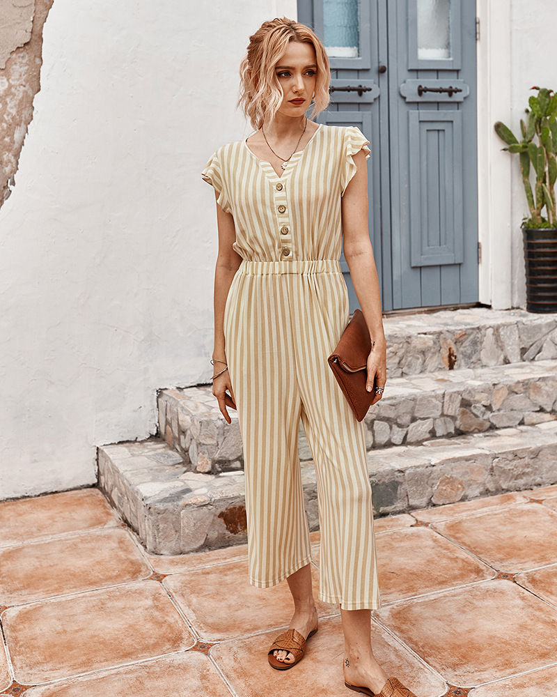 fashion women s 2020 summer striped jumpsuit casual pants NSKA974