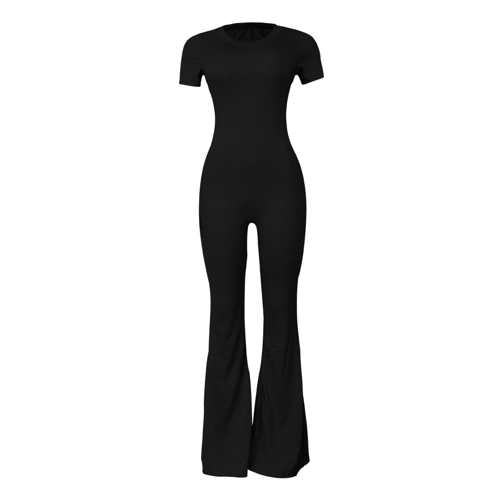 Round Neck Short-Sleeved Flared Pants Jumpsuit NSWNY74461