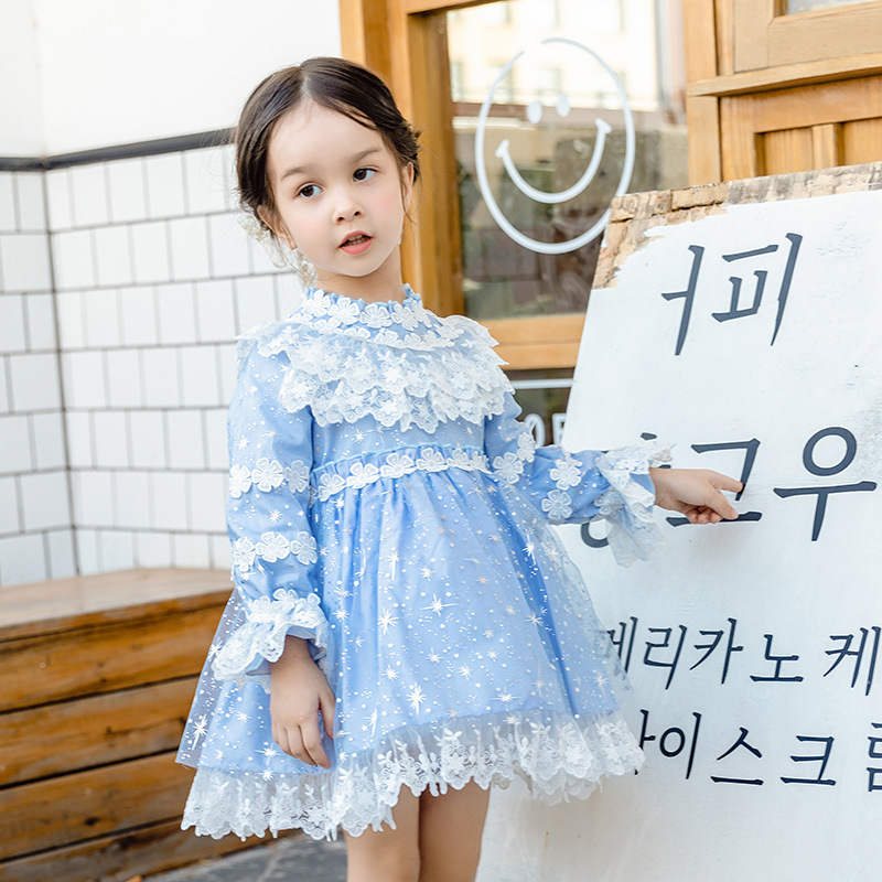 Wholesale autumn girls' lace dresses, girls' mesh tulle skirts, Lolita princess dresses.