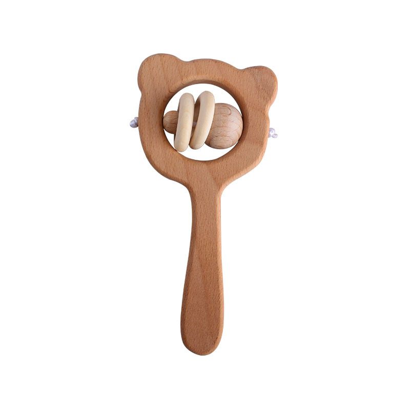 Nuevo DIY dibujos animados haya mano palo juguete mordedor búho marrón oso sonajero juguete mordedor