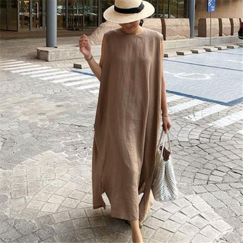 5518 South Korea Loose Cotton and Linen Vest dress 2025 Summer New Round Neck Sleeveless Long Dress 5518 South Korea Loose Cotton and Linen Vest dress 2025 Summer New Round Neck Sleeveless Long Dress