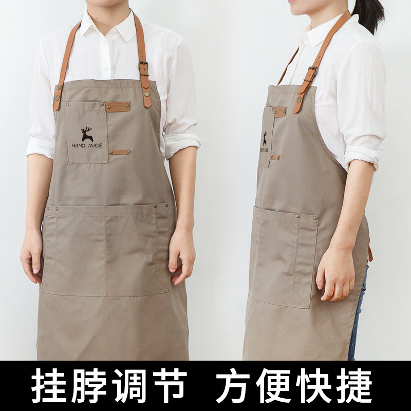 Pareja de moda coreana delantal de lona personalizado impreso LOGO leche té café cake shop hornear manicura trajes