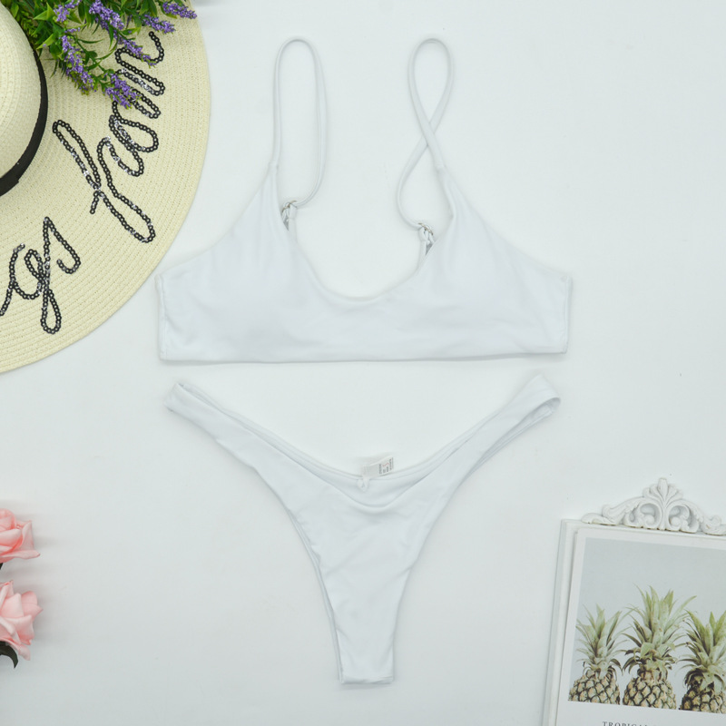 Sexy Two Piece Bikini Set For Women Solid Colour Triangle Swimsuit_voghion.com