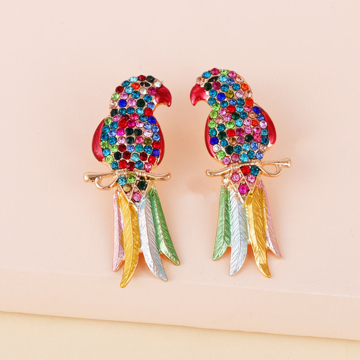 Retro Full Diamond Colorful Cute Animal Bird Earrings display picture 6