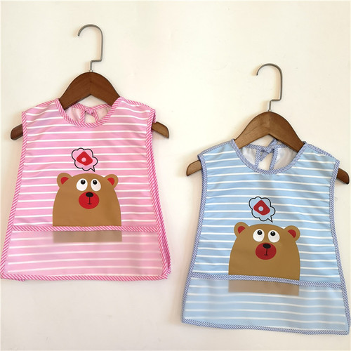 Four seasons new children's cartoon waterproof coveralls eating clothes baby sleeveless reverse wearing bib bib 0-3