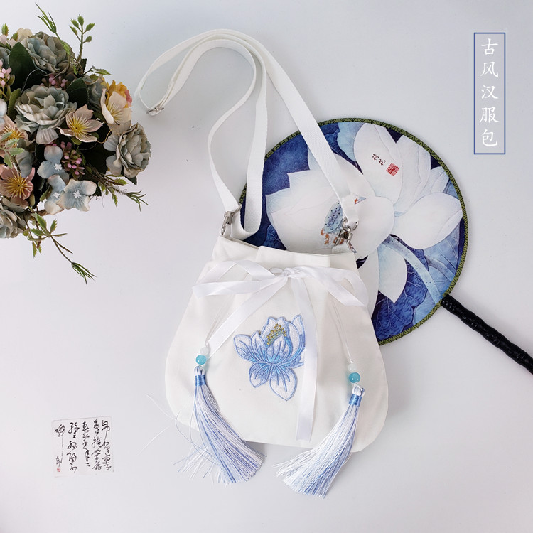 新款莲花刺绣古风汉服包斜跨包中国风流苏包古代荷包配古装女包袋-阿里巴巴