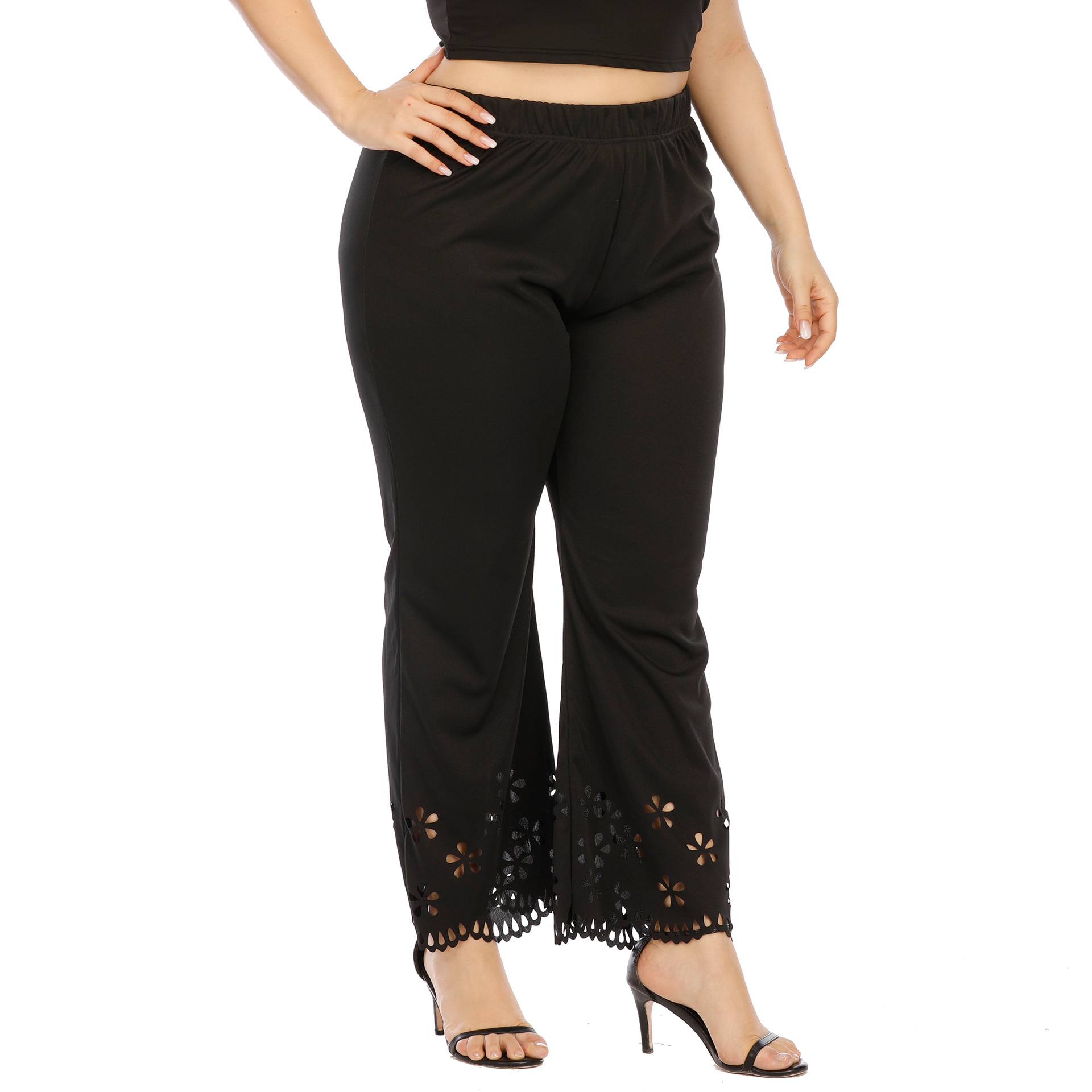 large size hollow burnt flowers micro-flare pants NSOY26827