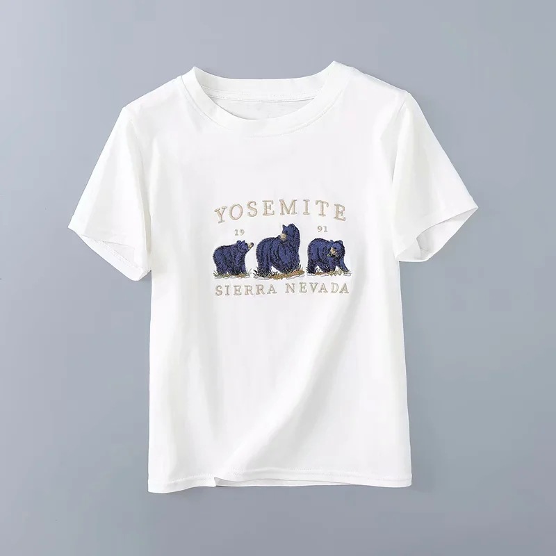 fashion loose bear embroidery T-shirt NSAC13930
