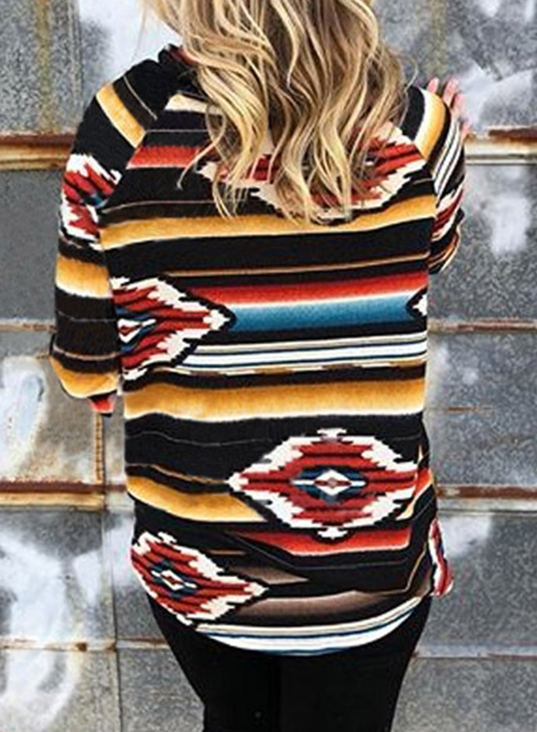 Women's Autumn New Geometric Pattern Ethnic Long Sleeve Pullover Ladies Sweater NSSI2728